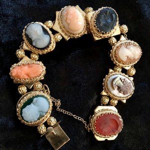 Solid 14K Yellow Gold Cameo Link Chain Bracelet